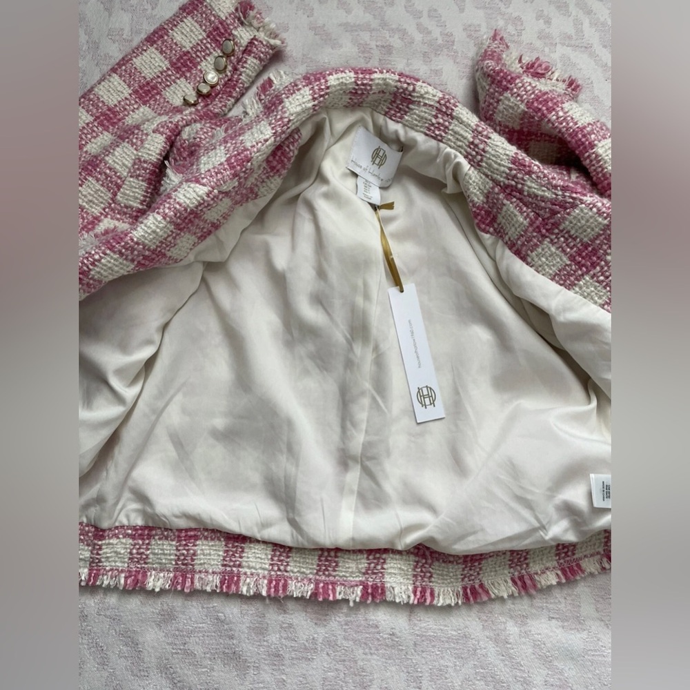 House of Harlow 1960 Plaid Pink and White Blazer - Picture 10 of 12
